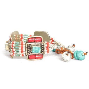Ethnic bracelet with carnelian and turquoise-style beads
