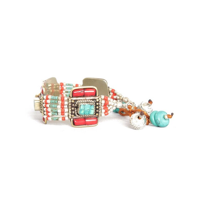 Ethnic bracelet with carnelian and turquoise-style beads