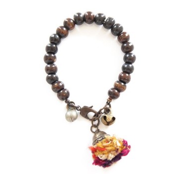 Bracelet Mala pompon ouzbek brun bijou artisanal