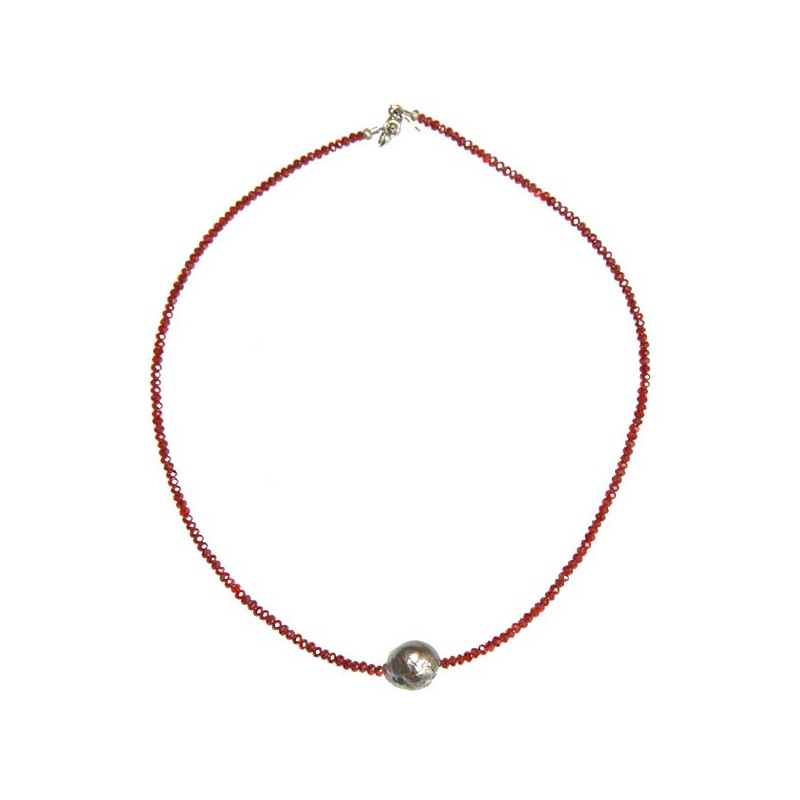 Red Crystal and Freshwater Pearl Necklace Catherine Michiels