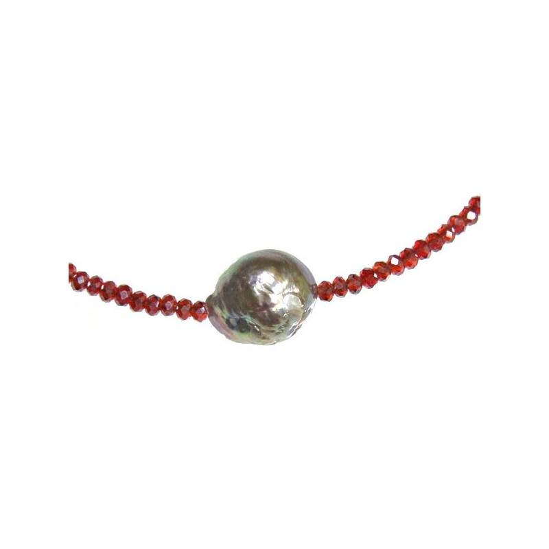Red Crystal and Freshwater Pearl Necklace Catherine Michiels detail