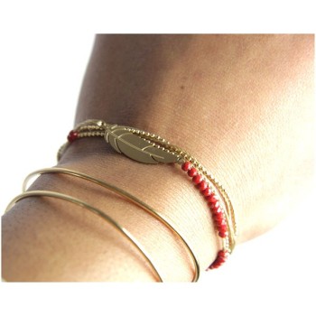 Bracelet Plume Or et perles Lilas