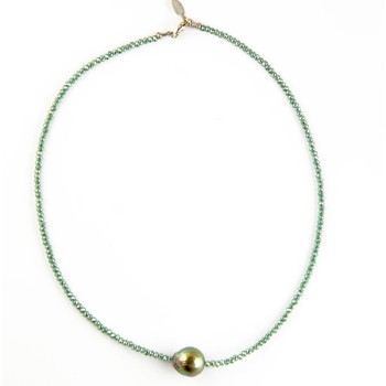Collier Perles de Cristal vert