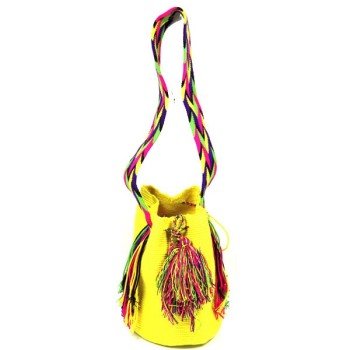 Sac mochila Wayuu jaune – sac bohème artisanal pièce unique
