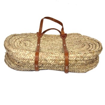 handmade straw basket with leather handles