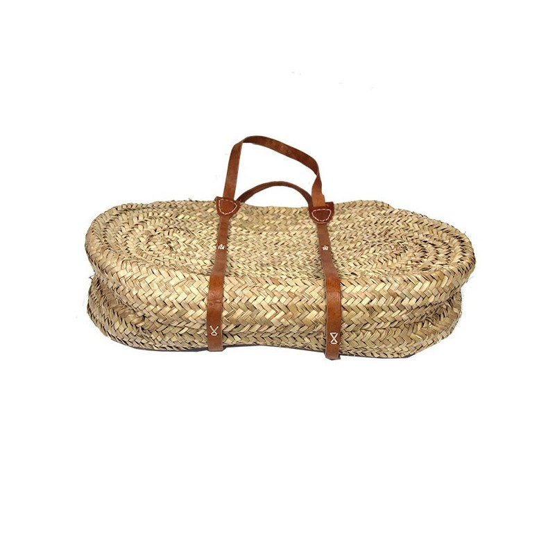 handmade straw basket with leather handles