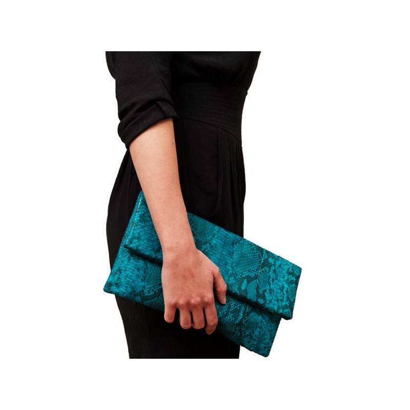 Pochette python turquoise