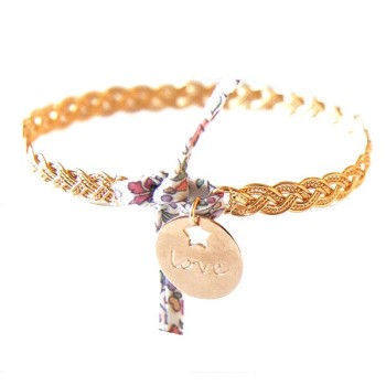 Jonc Tressé Or Liberty et médaille Love