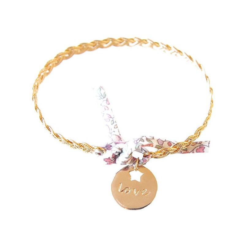 Jonc Tressé Or Liberty et médaille Love made in france