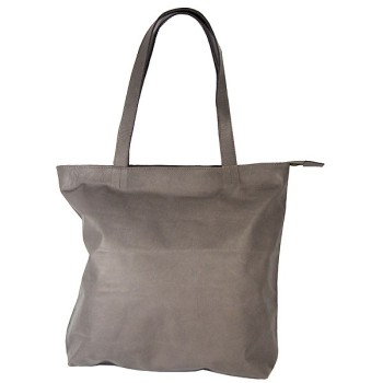 Cabas en cuir taupe porté...