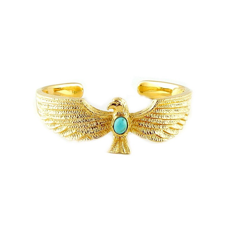 Gold eagle and turquoise bracelet artisan jewelry