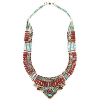 collier ethnique turquoise et cornaline