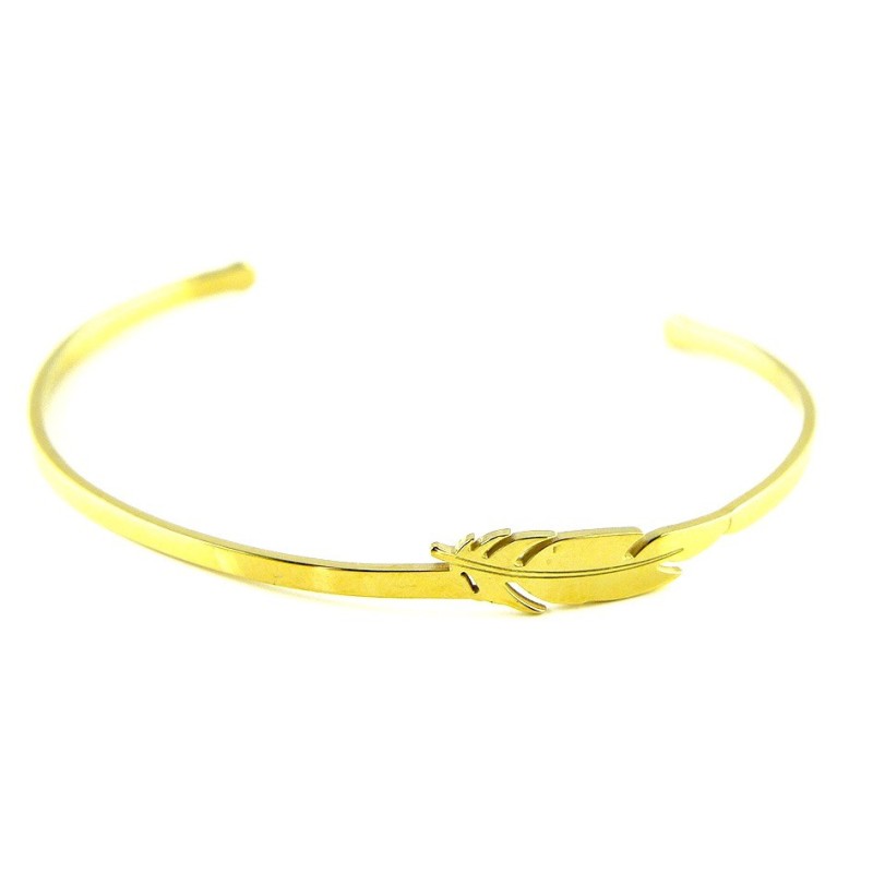 Feather Bangle Bracelet - Gold Plated
