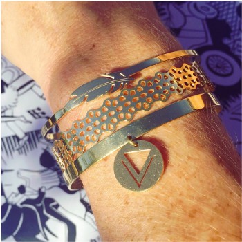 Feather Bangle Bracelet - Gold Plated worn