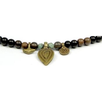 Catherine Michiels - Men's necklace with wooden beads and bronze