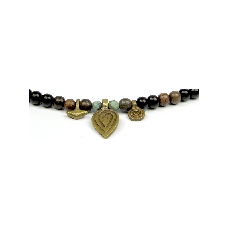 Catherine Michiels - Men's necklace with wooden beads and bronze
