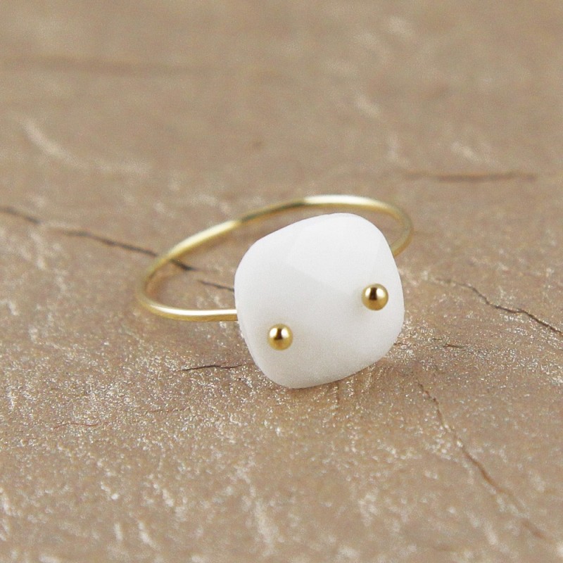 Bague Or et Quartz Blanc