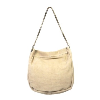 Beige suede leather shoulder bag with rhinestone lizard