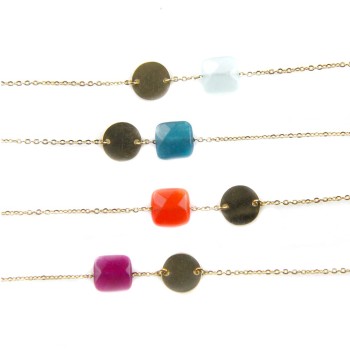 Collier médaille ronde - agate coloris au choix 