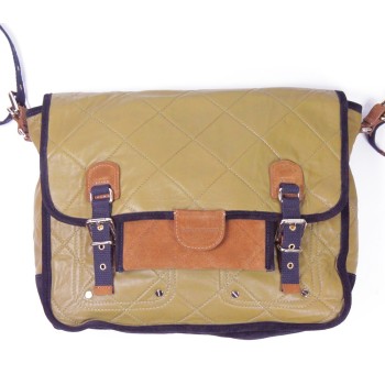 Sonia Rykiel vintage - Besace en cuir kaki matelassé