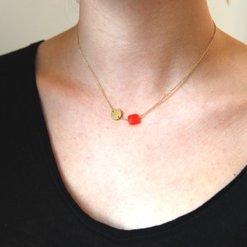 Collier médaille ronde - agate coloris au choix 