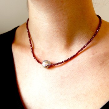 Red Crystal and Freshwater Pearl Necklace Catherine Michiels worn