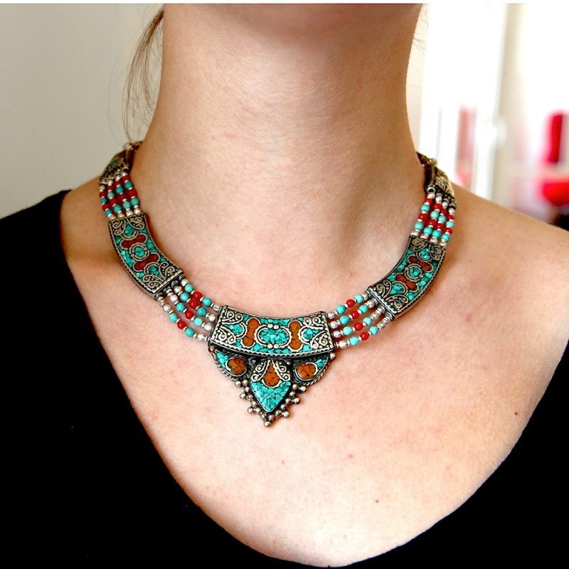Collier Cornaline et Turquoise