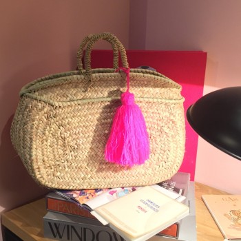 panier ovale tresse paille doum avec pompon