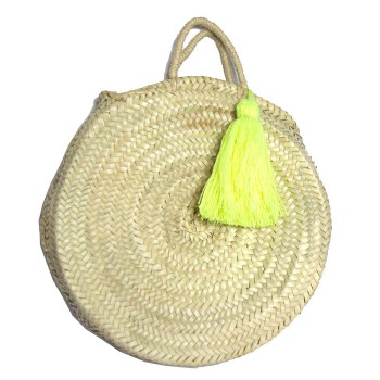 panier de plage rond et pompon jaune