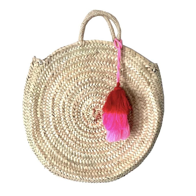 round straw beach basket and tassel