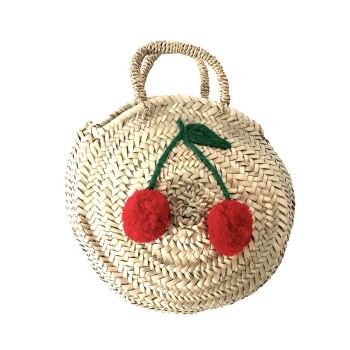 round basket embroidered cherries