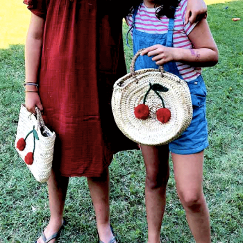 Mini Panier en paille à Cerises brodées en laine