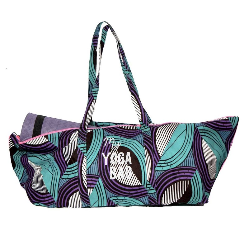 Sac Tapis de Yoga coton Wax imprimé violet format berlingot