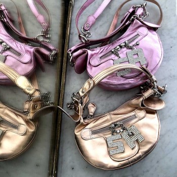 Sonia Rykiel bag in vintage pink metallic leather, mini “Nevada” shoulder bag