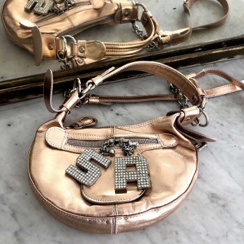 Sonia Rykiel bag in vintage pink metallic leather, mini “Nevada” shoulder bag