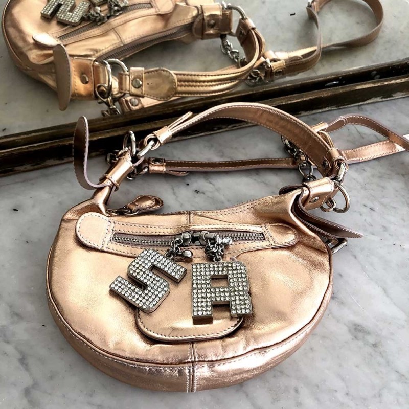 Sonia Rykiel bag in vintage pink metallic leather, mini “Nevada” shoulder bag