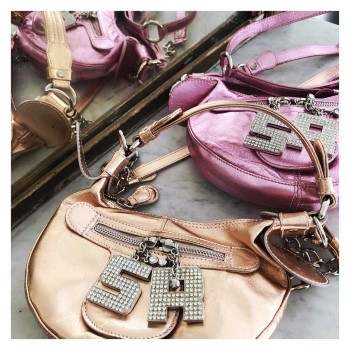 Sac Sonia Rykiel en cuir métallisé rose vintage