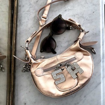 Sac Sonia Rykiel en cuir métallisé rose vintage