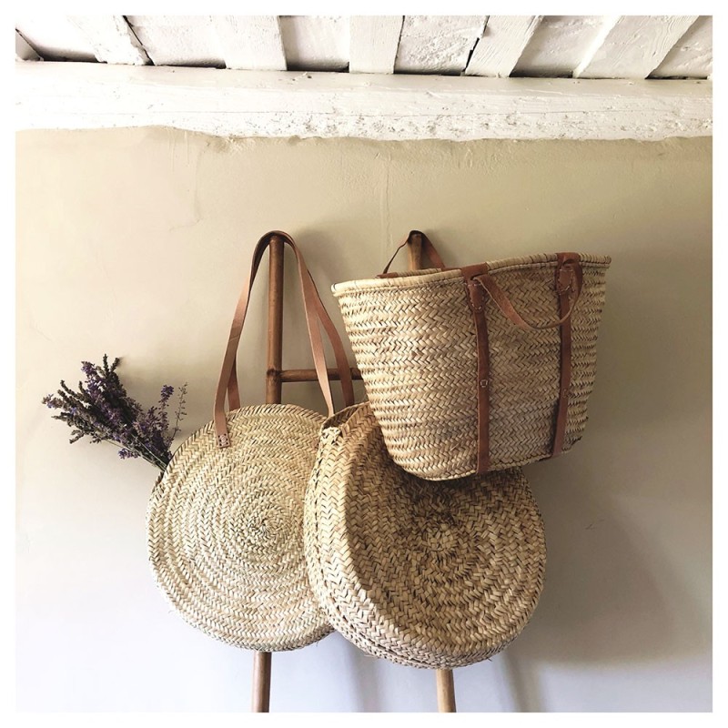 french market basket natural leather handles