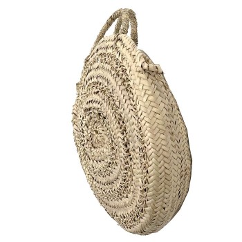 Openwork round straw basket bag