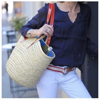Pink beach Straw basket handles