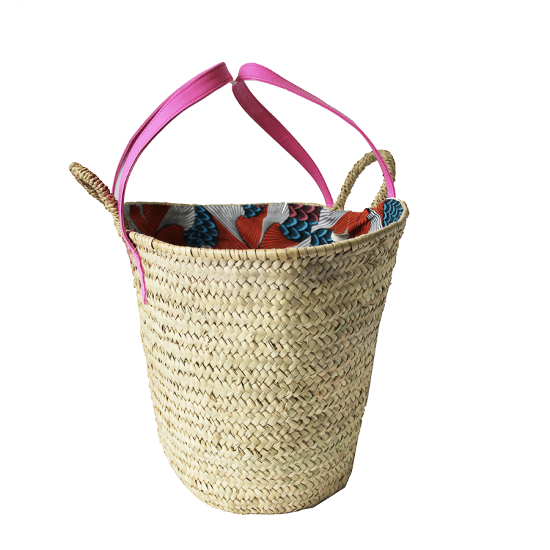 Pink beach Straw basket made in france