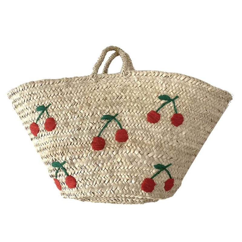 Panier de Plage en paille et Cerises brodées
