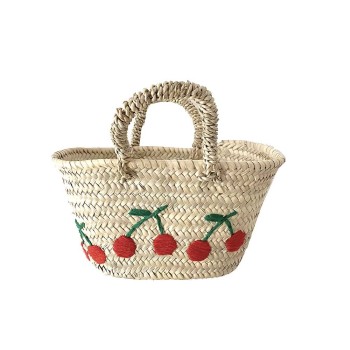 mini straw basket cherries embroidered