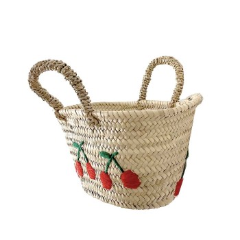 mini straw basket cherries embroidered