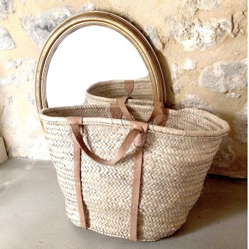 straw beach basket natural leather handles