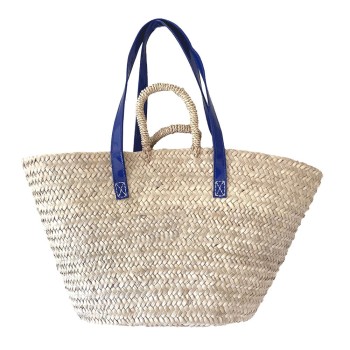 Panier de plage en paille tressée et anses Marine