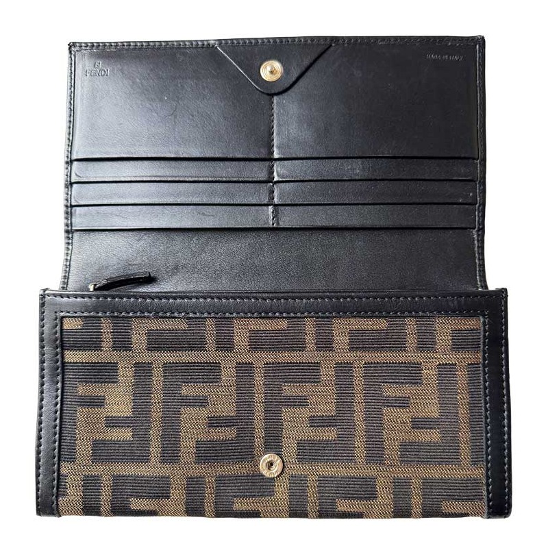 fendi Portefeuille seconde main toile et cuir ouvert