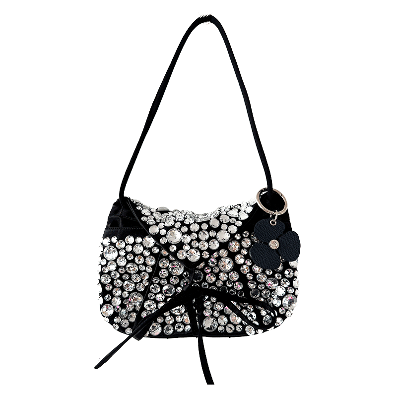 Vintage Sonia Rykiel black satin rhinestone bag