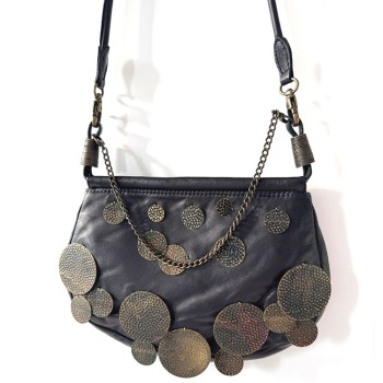 Sonia Rykiel - Mini Sac vintage en agneau brun et sequins bronze